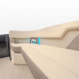 Deep-cushion bow lounge seating in Alera Model M 25L with contrast stitching and textured accents.